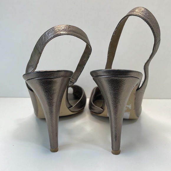 Nine West Pewter Peep toe Sling back leather shoes 8.5 - Picture 7 of 11